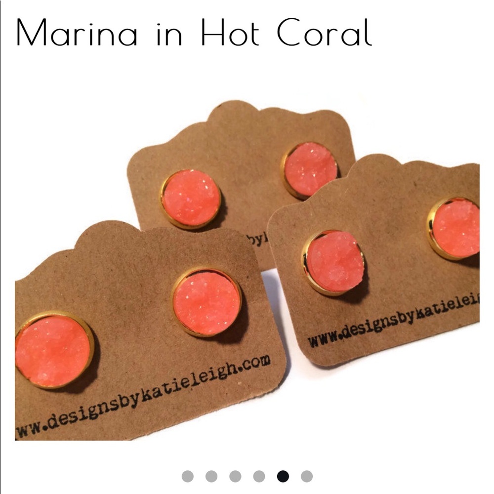 Designs By Katie Leigh Druzy Earrings in Hot Coral